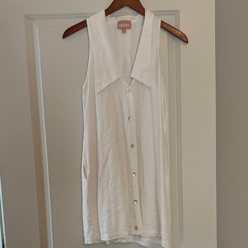 White Sleeveless Button-Down Dress